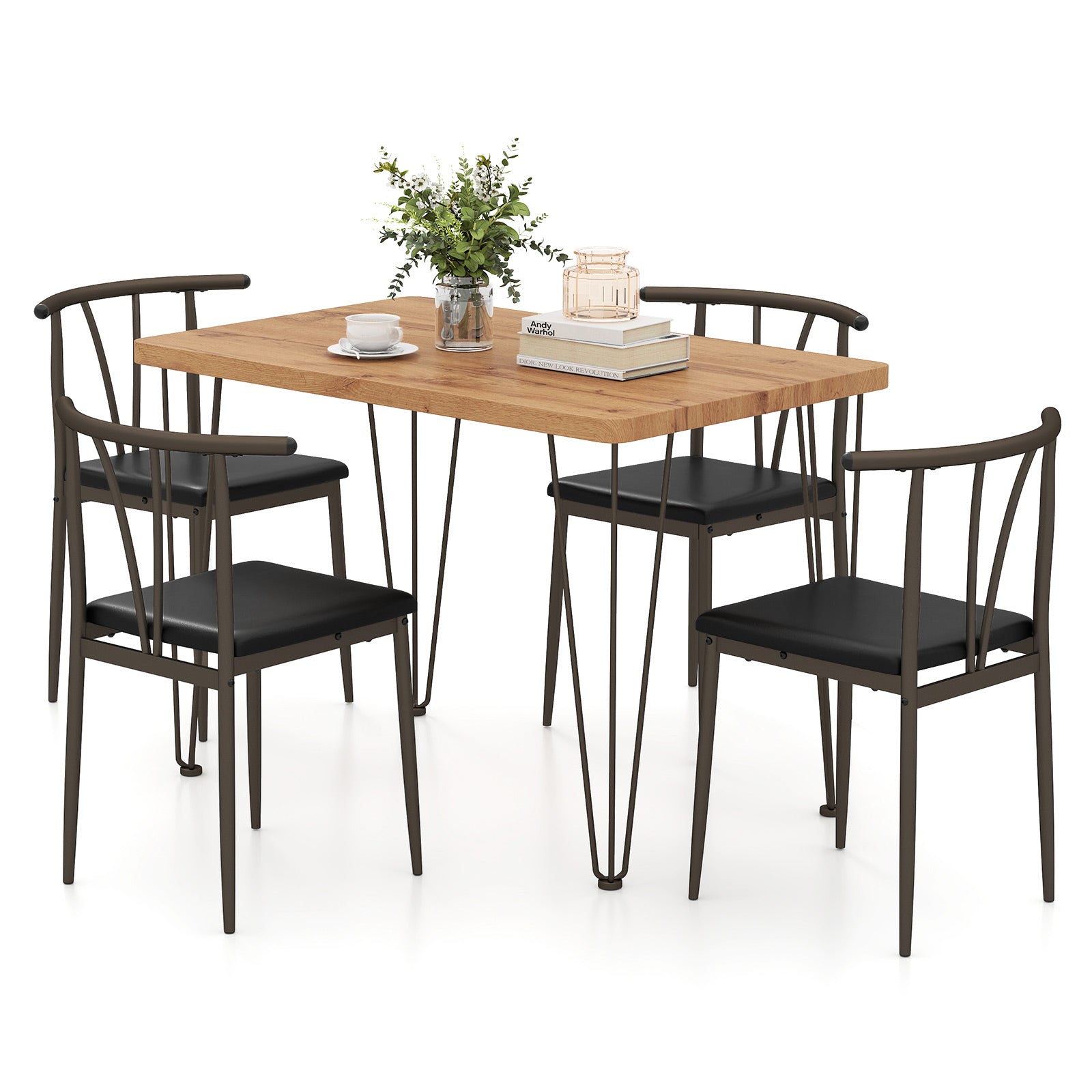 5-Piece Dining Table Set wuth Upholstered Seat and Metal Frame-Coffee