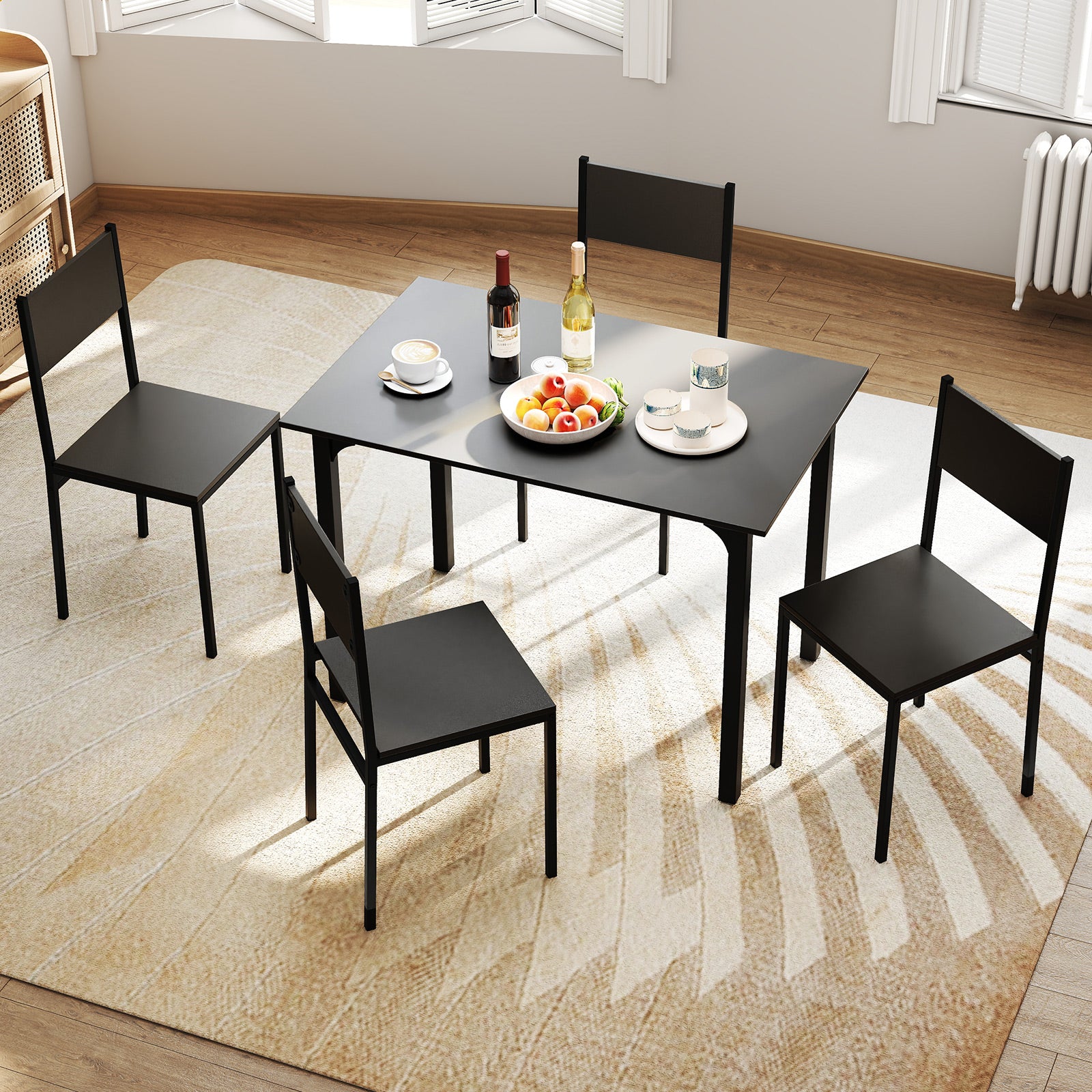 5-Piece Modern Kitchen Dining Room Furniture with Wood Rectangular Table-Grey