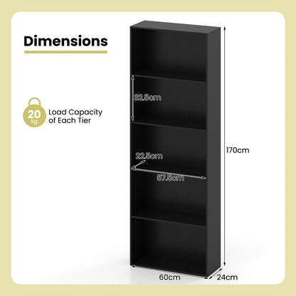 5-Tier Bookshelf with Freestanding Display Shelf and Storage Organizer for Living Room-Black