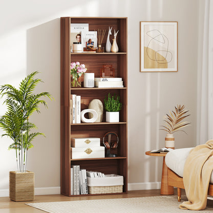 5-Tier Bookshelf with Freestanding Display Shelf and Storage Organizer for Living Room-Brown