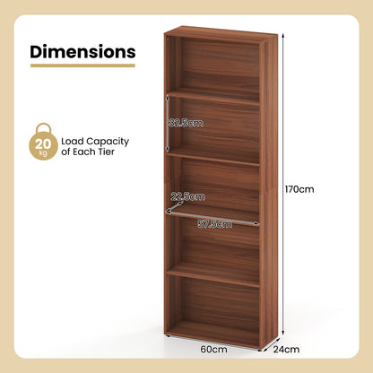 5-Tier Bookshelf with Freestanding Display Shelf and Storage Organizer for Living Room-Brown