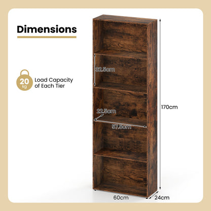 5-Tier Bookshelf with Freestanding Display Shelf and Storage Organizer for Living Room-Rustic Brown