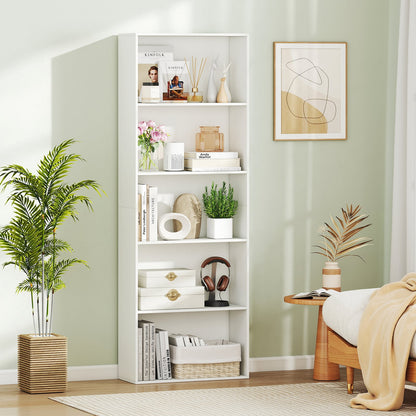 5-Tier Bookshelf with Freestanding Display Shelf and Storage Organizer for Living Room-White