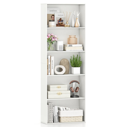 5-Tier Bookshelf with Freestanding Display Shelf and Storage Organizer for Living Room-White