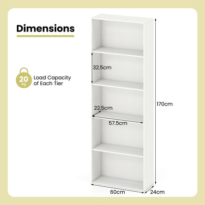 5-Tier Bookshelf with Freestanding Display Shelf and Storage Organizer for Living Room-White