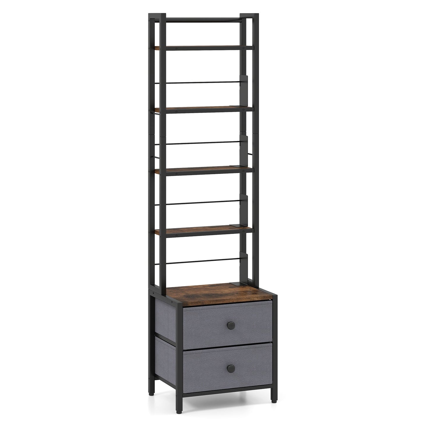 5-Tier CD Storage Rack with Drawers & Adjustable Stoppers for DVDs Books Games-Rustic Brown