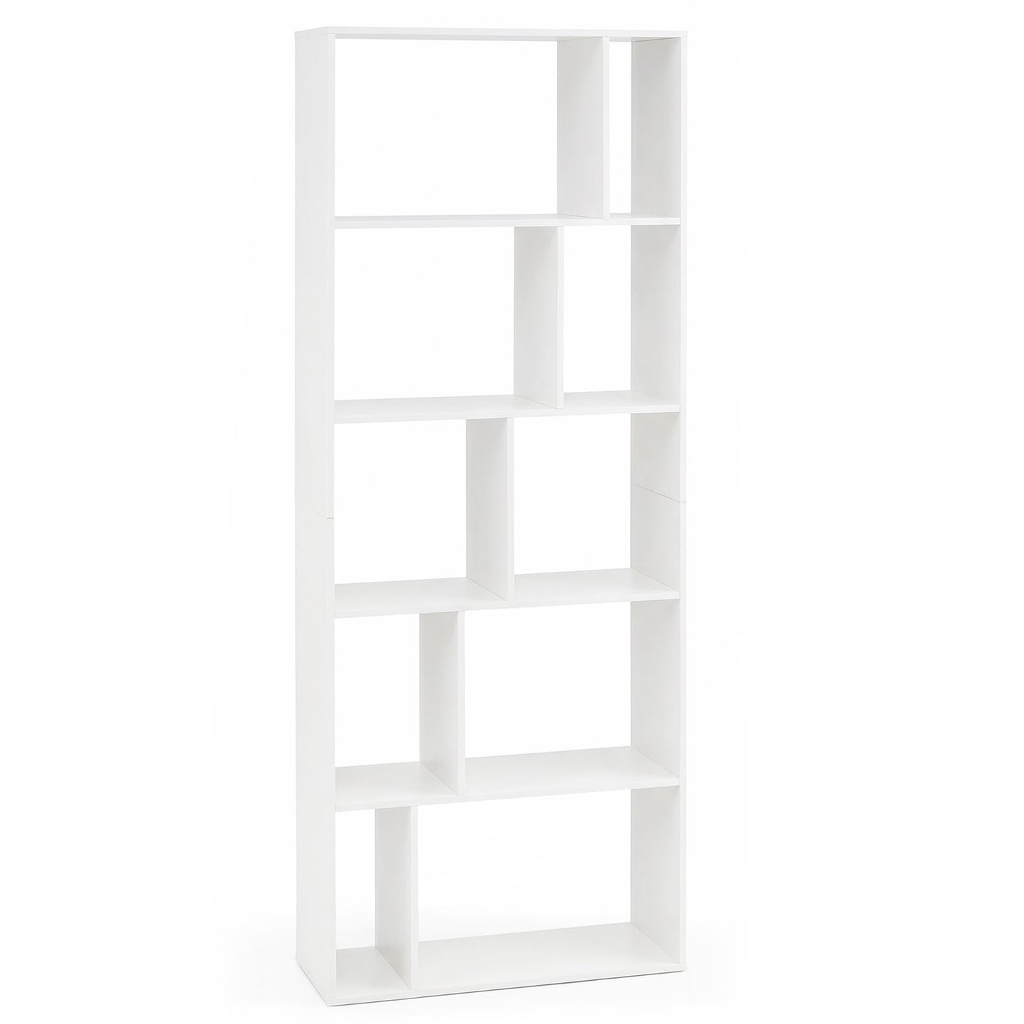 5-Tier Geometric Bookshelf with 10 Open Cubbies-White
