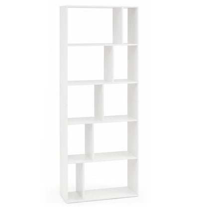 5-Tier Geometric Bookshelf with 10 Open Cubbies-White