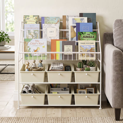 5-Tier Metal Rack Shelf with 6 Removable Drawers and 3 Baskets for Playroom-White