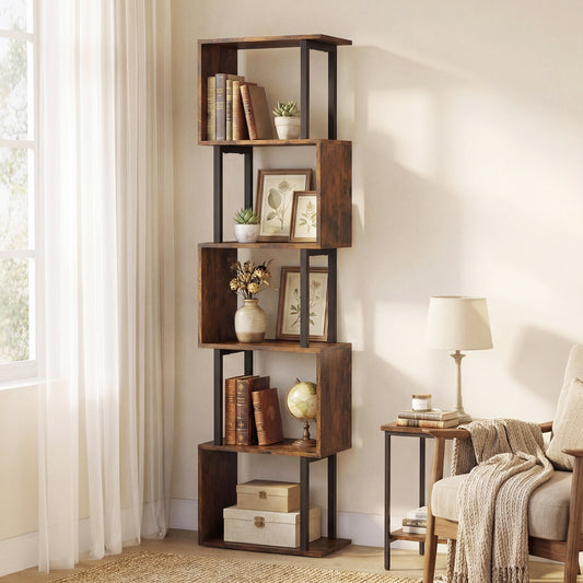 5-Tier Modern Bookshelf with Metal Frame for Home Office-Rustic Brown