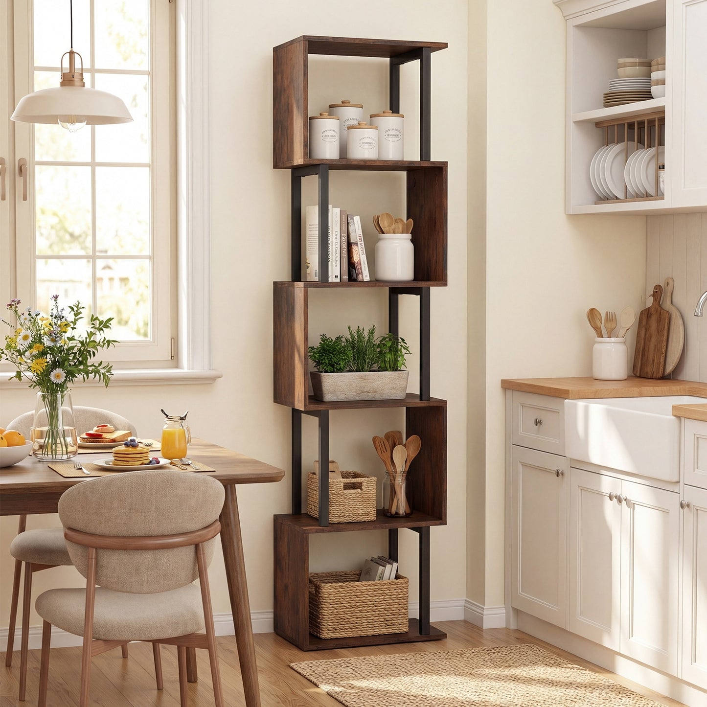 5-Tier Modern Bookshelf with Metal Frame for Home Office-Rustic Brown