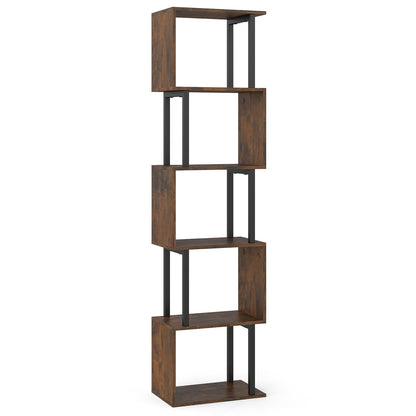 5-Tier Modern Bookshelf with Metal Frame for Home Office-Rustic Brown