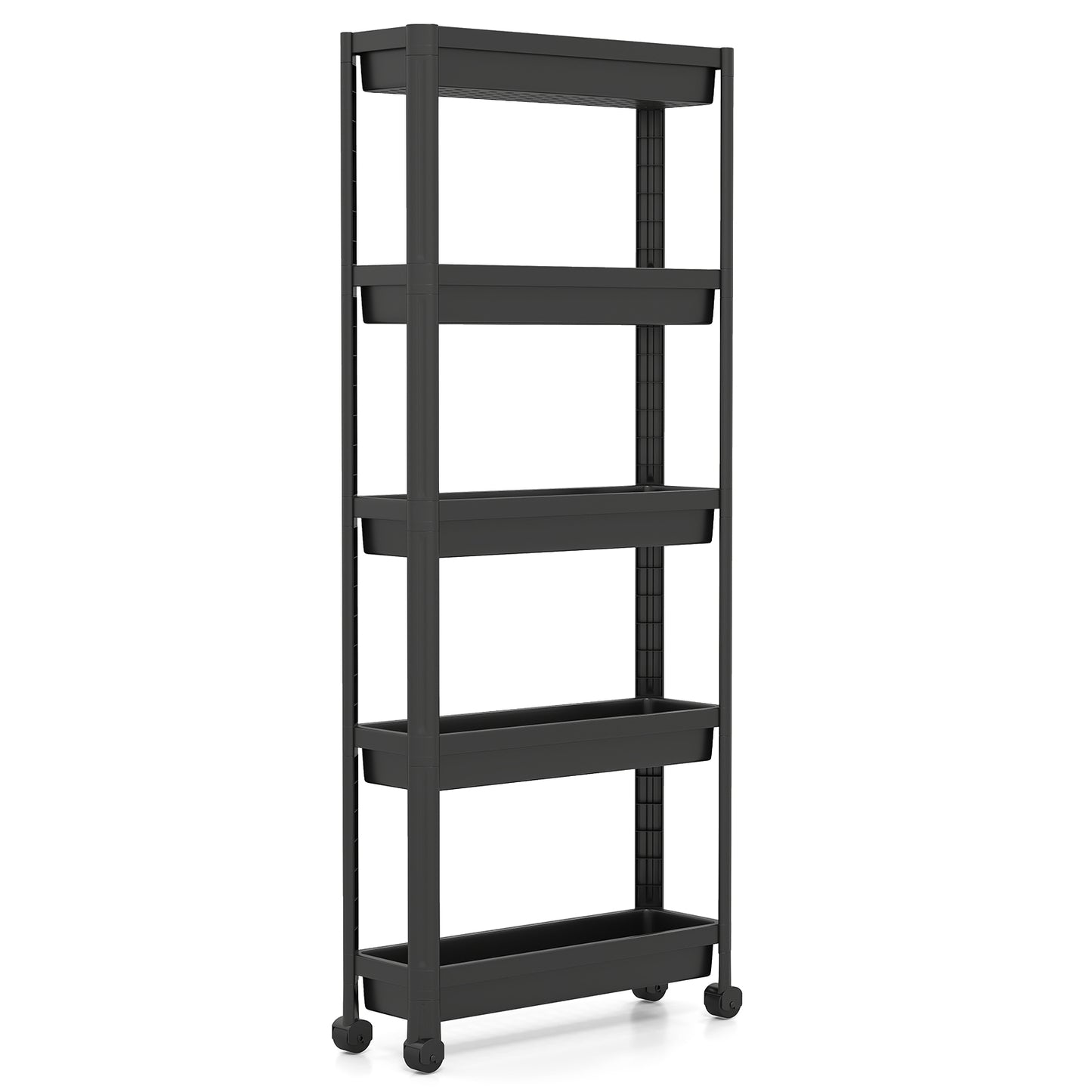 5-Tier Slim Rolling Storage Cart with Smooth Wheels for Kitchen-Black