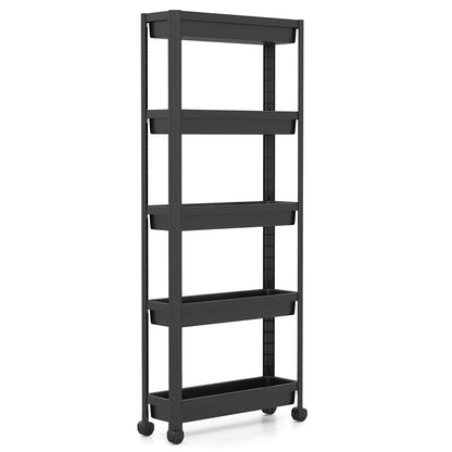 5-Tier Slim Rolling Storage Cart with Smooth Wheels for Kitchen-Black