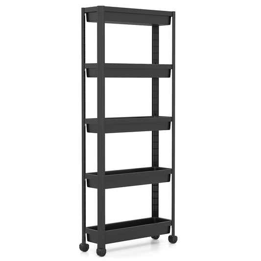 5-Tier Slim Rolling Storage Cart with Smooth Wheels for Kitchen-Black
