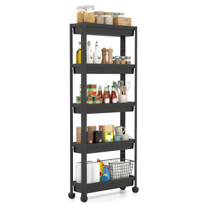 5-Tier Slim Rolling Storage Cart with Smooth Wheels for Kitchen-Black