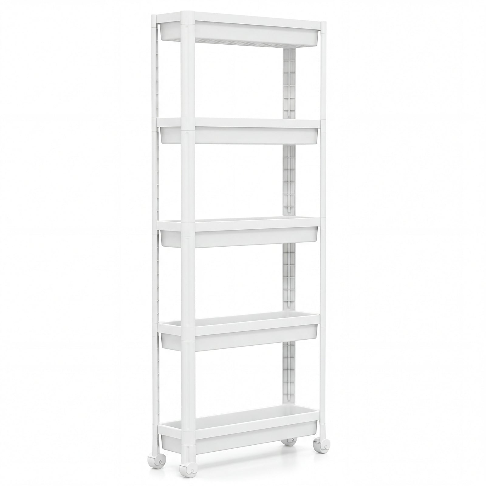 5-Tier Slim Rolling Storage Cart with Smooth Wheels for Kitchen-White
