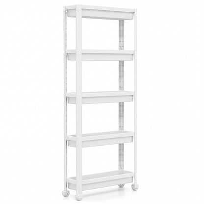 5-Tier Slim Rolling Storage Cart with Smooth Wheels for Kitchen-White