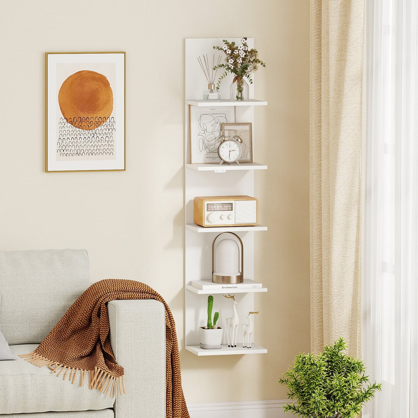 5-Tier Wall Shelves Vertical Floating Storage Shelf Unit-White