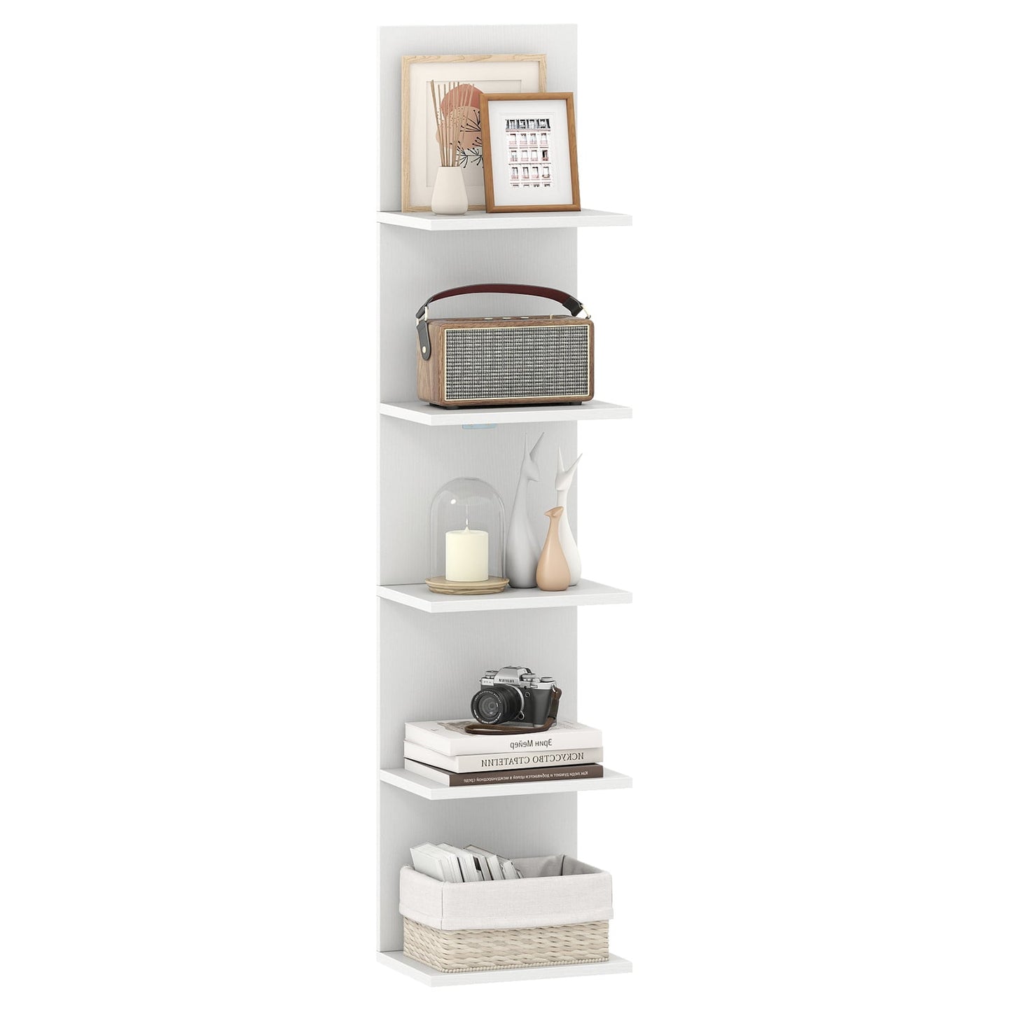 5-Tier Wall Shelves Vertical Floating Storage Shelf Unit-White