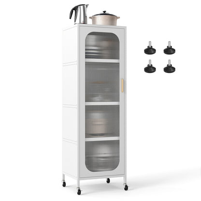 5-Tier Metal Storage Cabinet with Adjustable Shelves for Dining Room-White