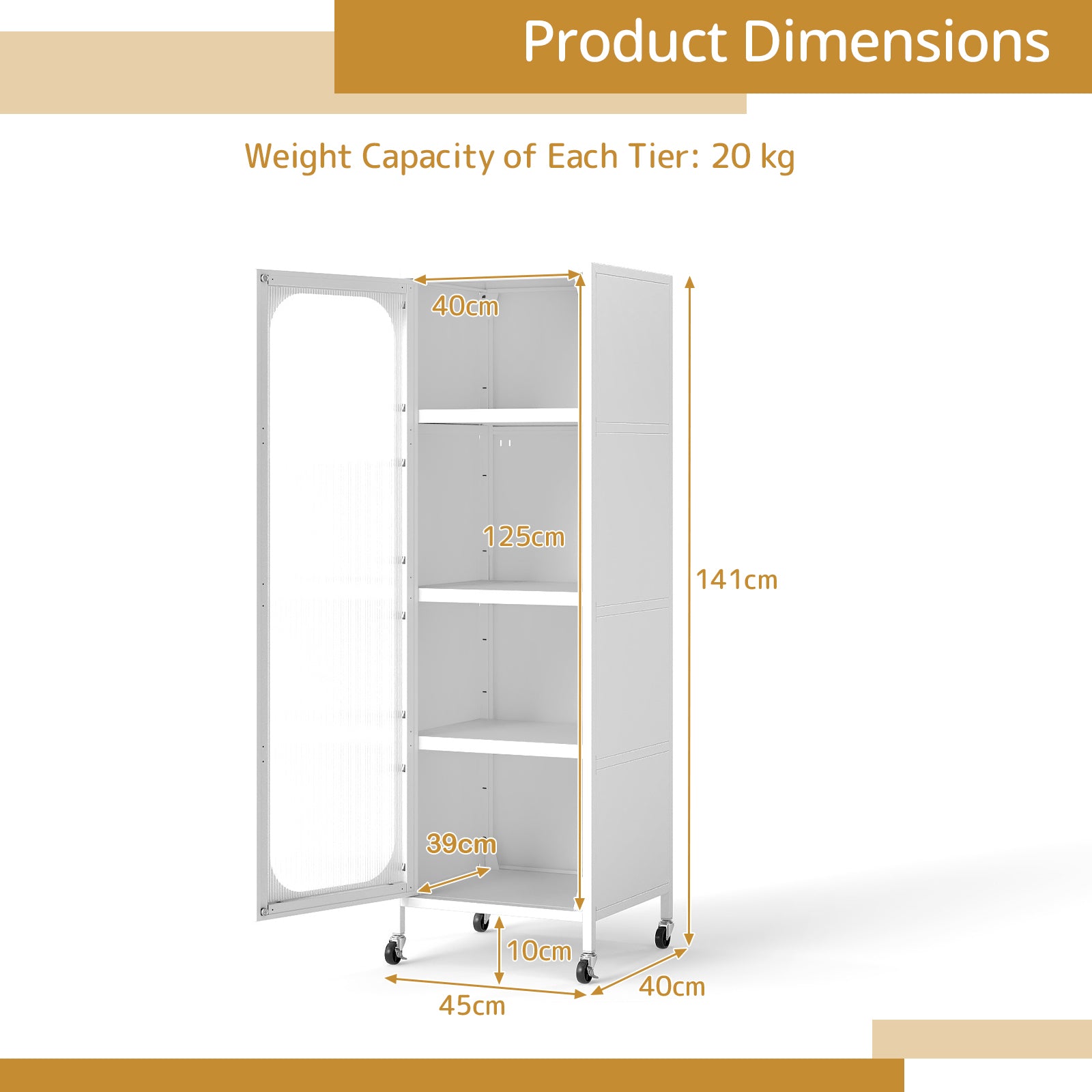 5-Tier Metal Storage Cabinet with Adjustable Shelves for Dining Room-White