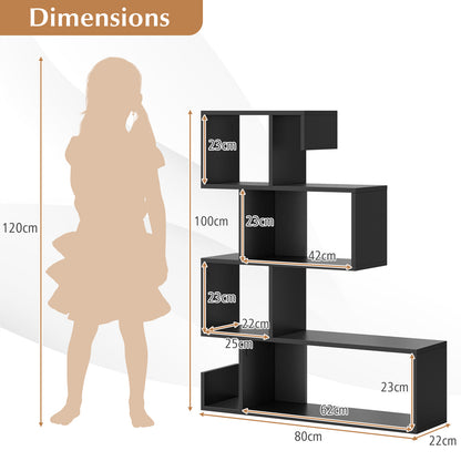 5-Tier S-Shaped Bookshelf with Open Cubes and Anti-Toppling Kits-Black