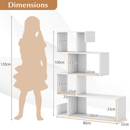5-Tier S-Shaped Bookshelf with Open Cubes and Anti-Toppling Kits-White