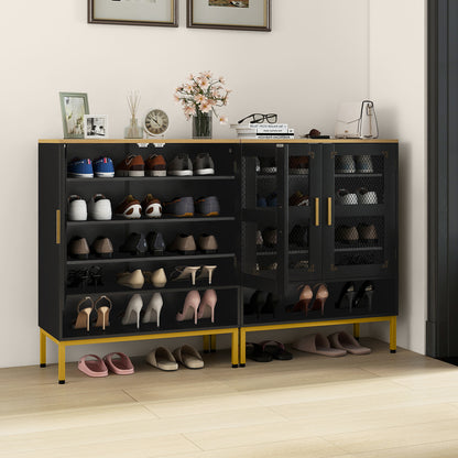 5-Tier Shoe Cabinet with Mesh Doors and Adjustable Shelves-Black