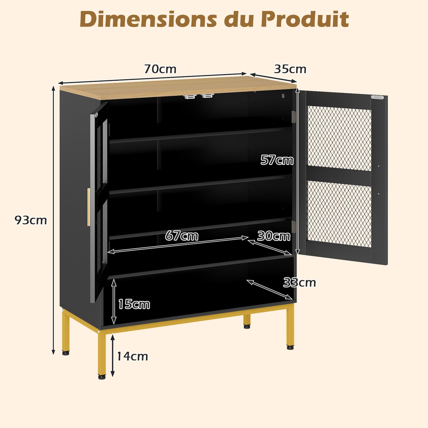 5-Tier Shoe Cabinet with Mesh Doors and Adjustable Shelves-Black
