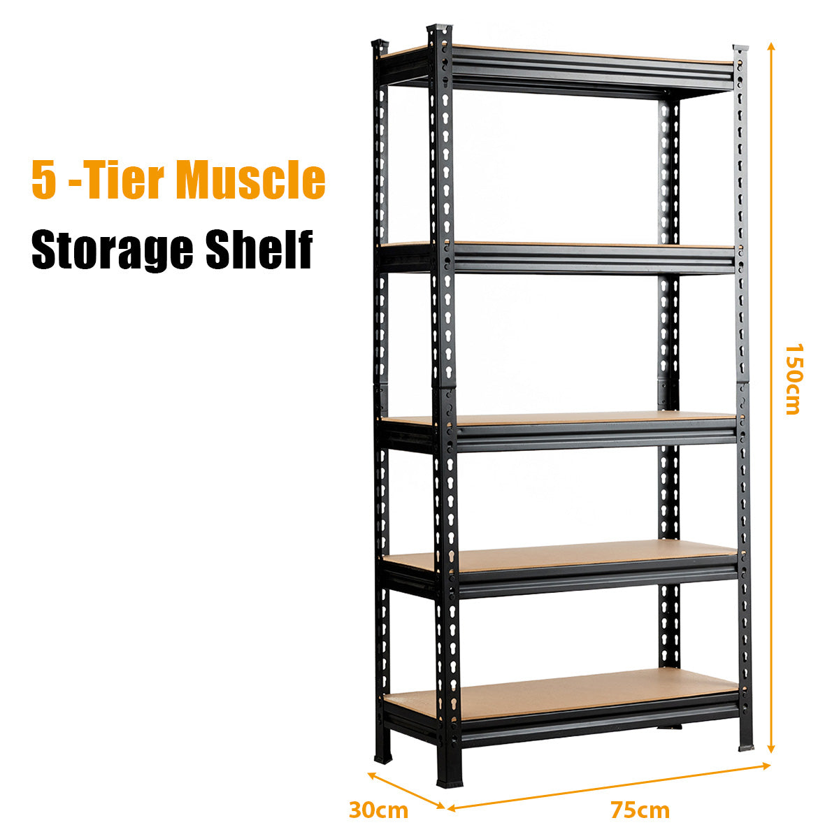 5-Tier Storage Rack with Adjustable Boards-Black