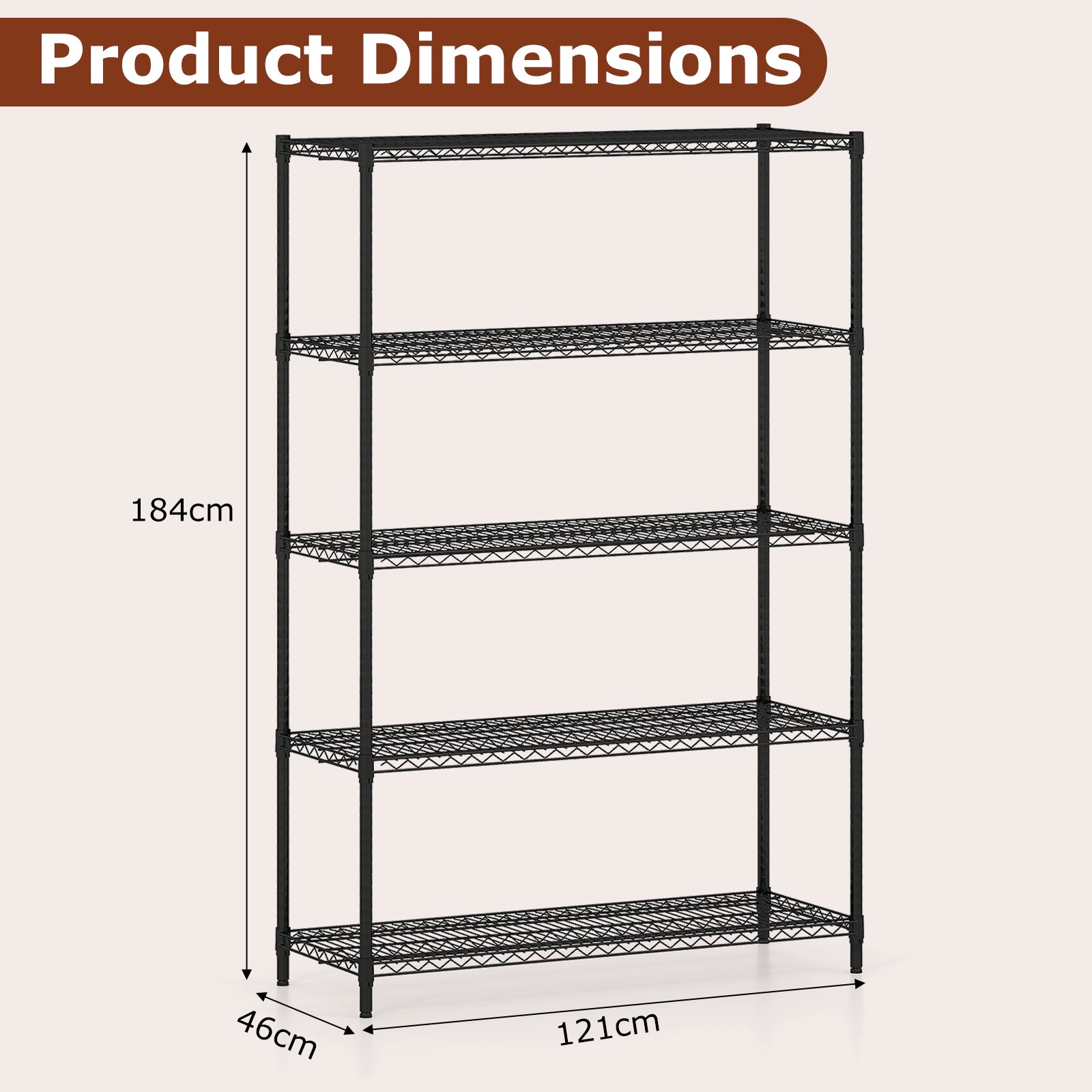 4/5/6-Tier Wire Shelving Unit Adjustable Metal Storage Shelves with V-shaped Shelving Rack-5-Tier