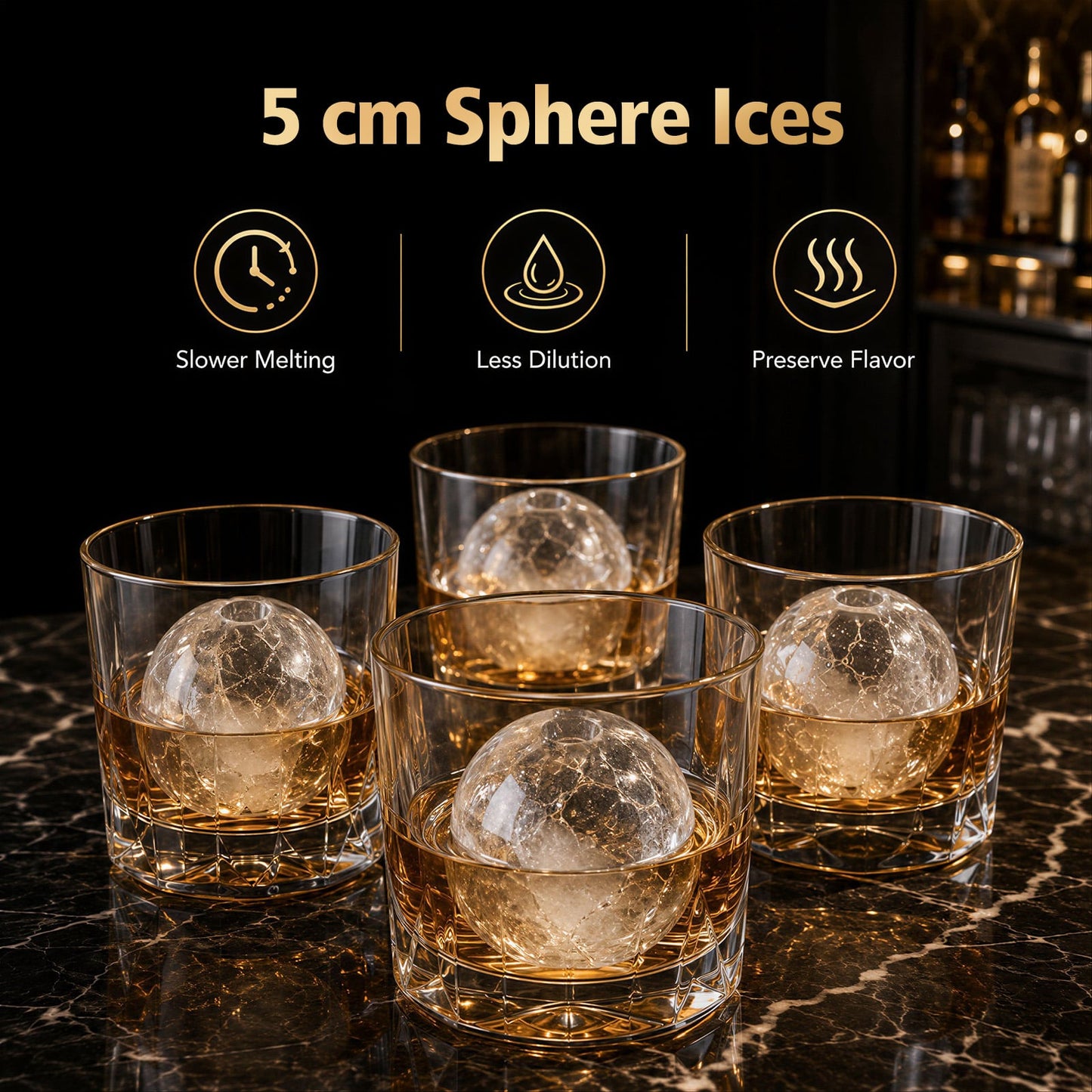 5 cm Ice Ball Maker with Self-Cleaning for Whiskey Cocktail Home Bar-Black