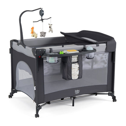 5 in 1 Baby Pack and Play Infant Bedside Sleeper with Mattress-Black