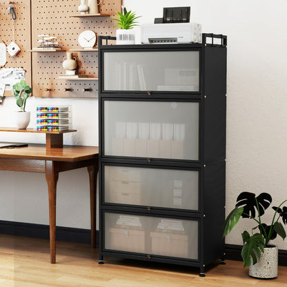 5-Tier Kitchen Storage Cabinet with Wheels and Flip-Up Doors-Black