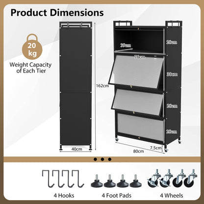 5-Tier Kitchen Storage Cabinet with Wheels and Flip-Up Doors-Black