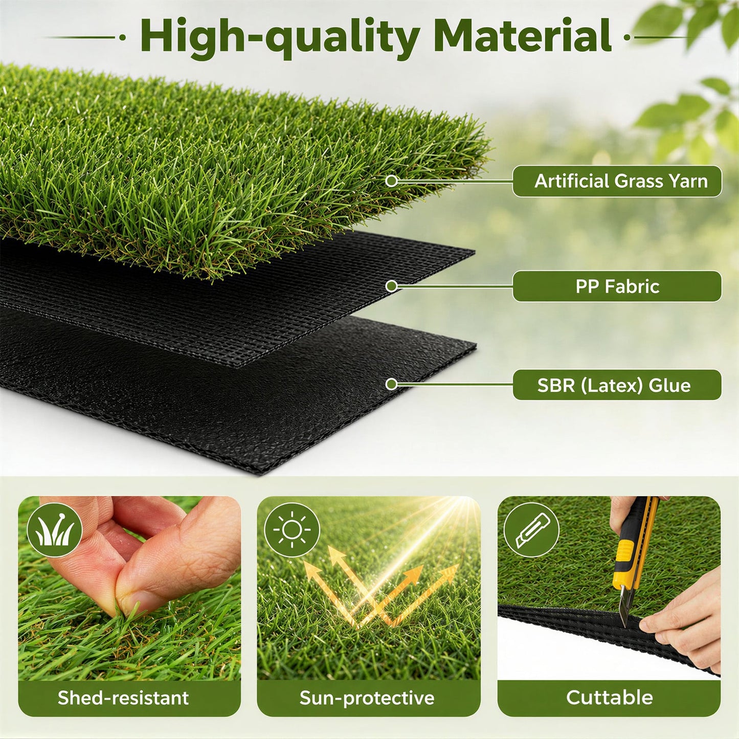 5 x 1M Artificial Grass Rug with 20 mm Pile Height and Drainage Holes