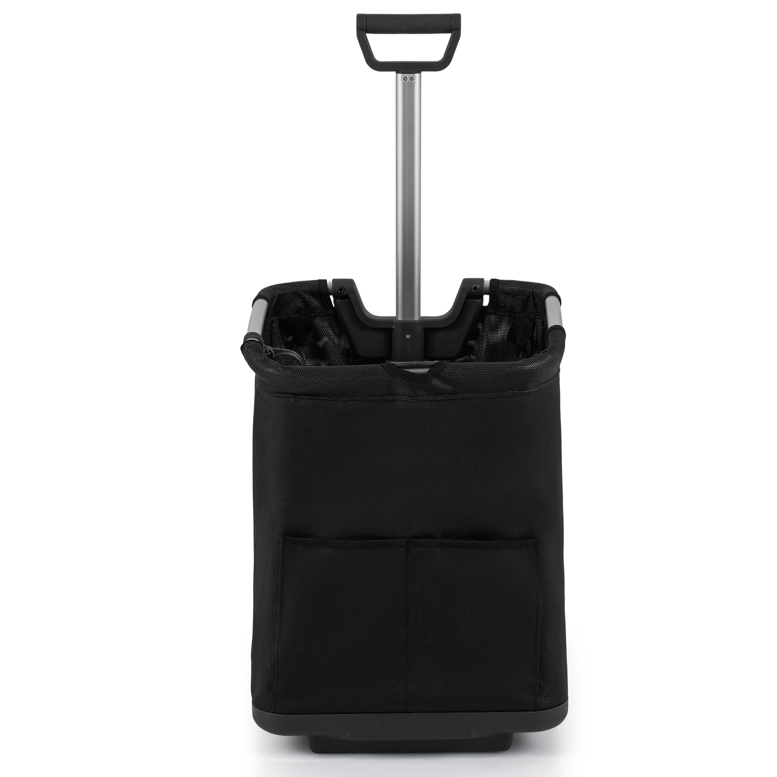 50L Folding Shopping Cart with 3 Pockets and Retractable Handlebar-Black