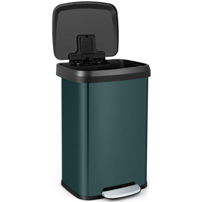 50 L Stainless Steel Step Trash Can with Deodorizer Compartment-Dark Green