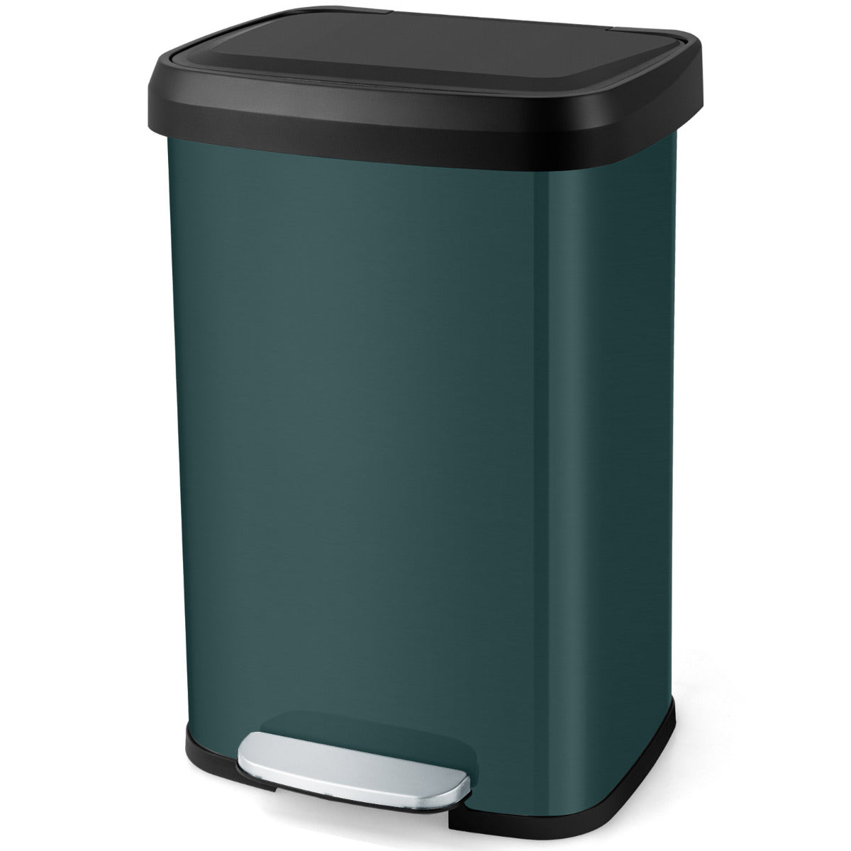 50 L Stainless Steel Step Trash Can with Deodorizer Compartment-Dark Green