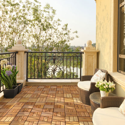 54 Pieces Acacia Wood Interlocking Patio Deck Tile with No-Tool Install