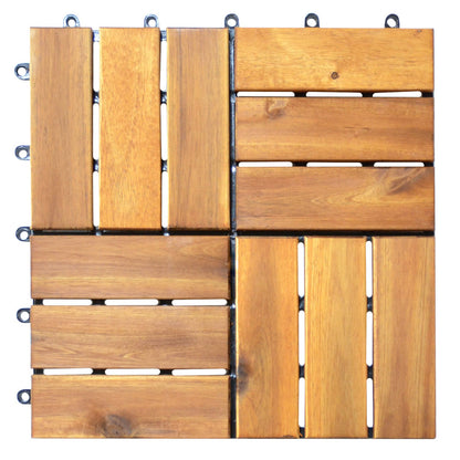 54 Pieces Acacia Wood Interlocking Patio Deck Tile with No-Tool Install