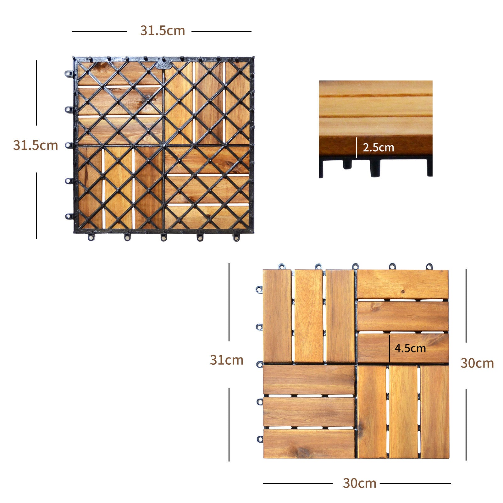 54 Pieces Acacia Wood Interlocking Patio Deck Tile with No-Tool Install