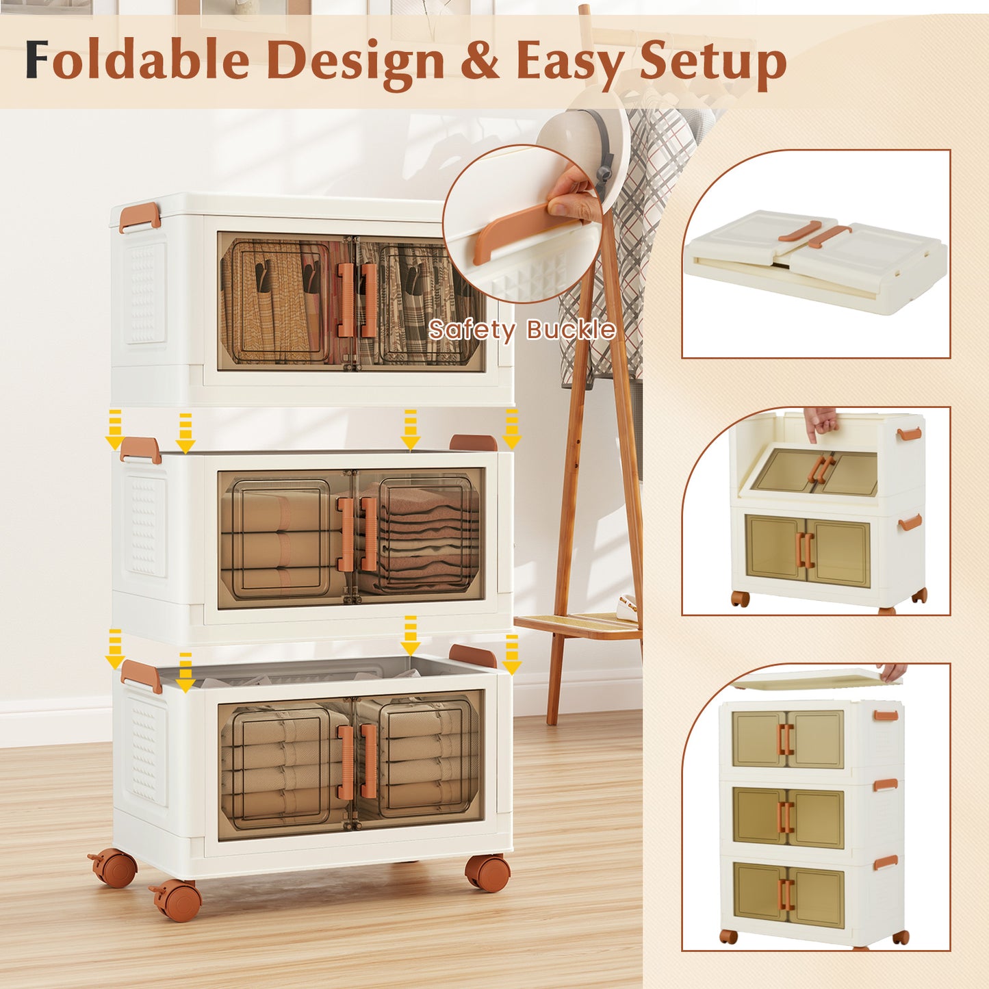 57L Stackable Plastic Collapsible Storage Bins with Lids
