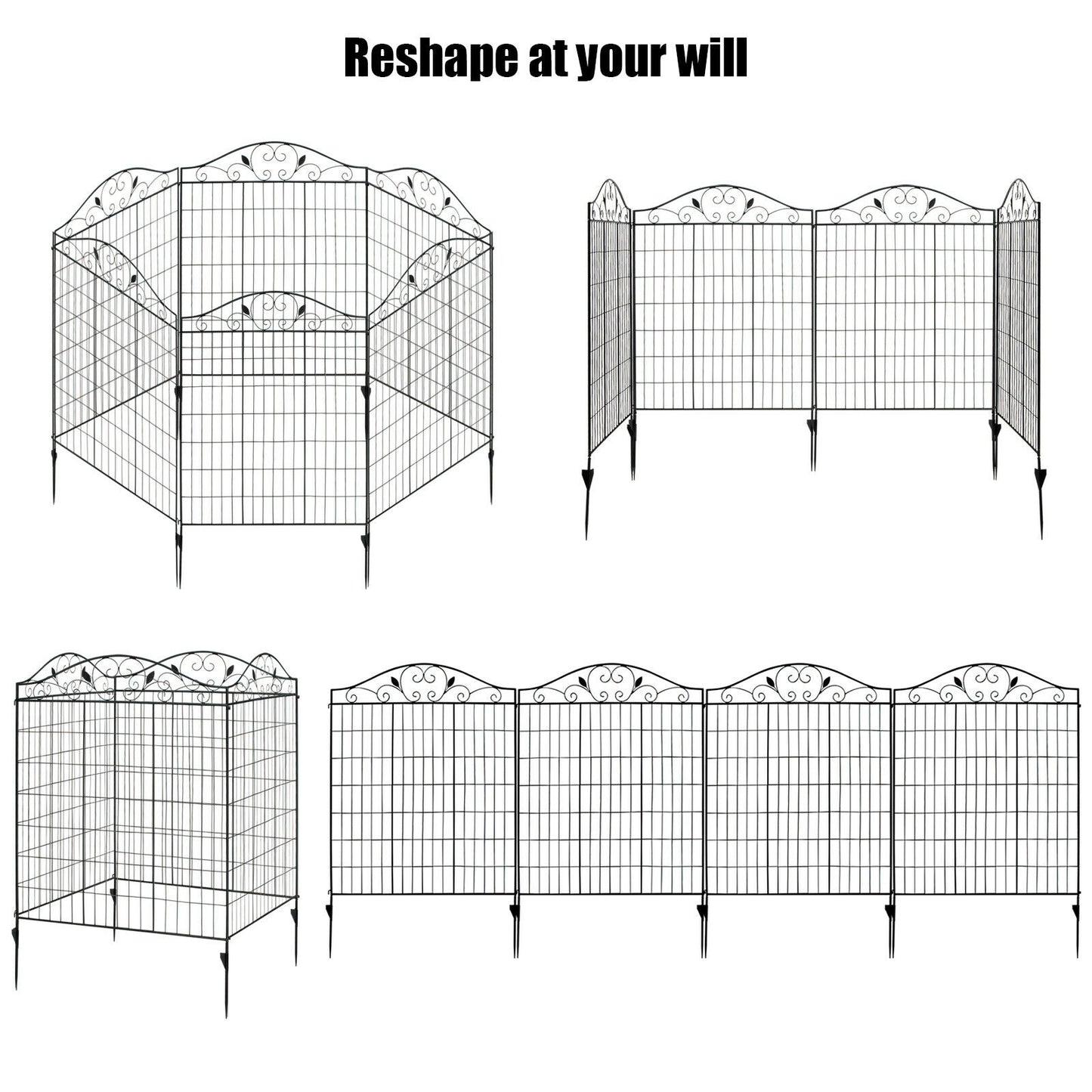 4 Panels Folding Iron Decorative Garden Fence Interlockable