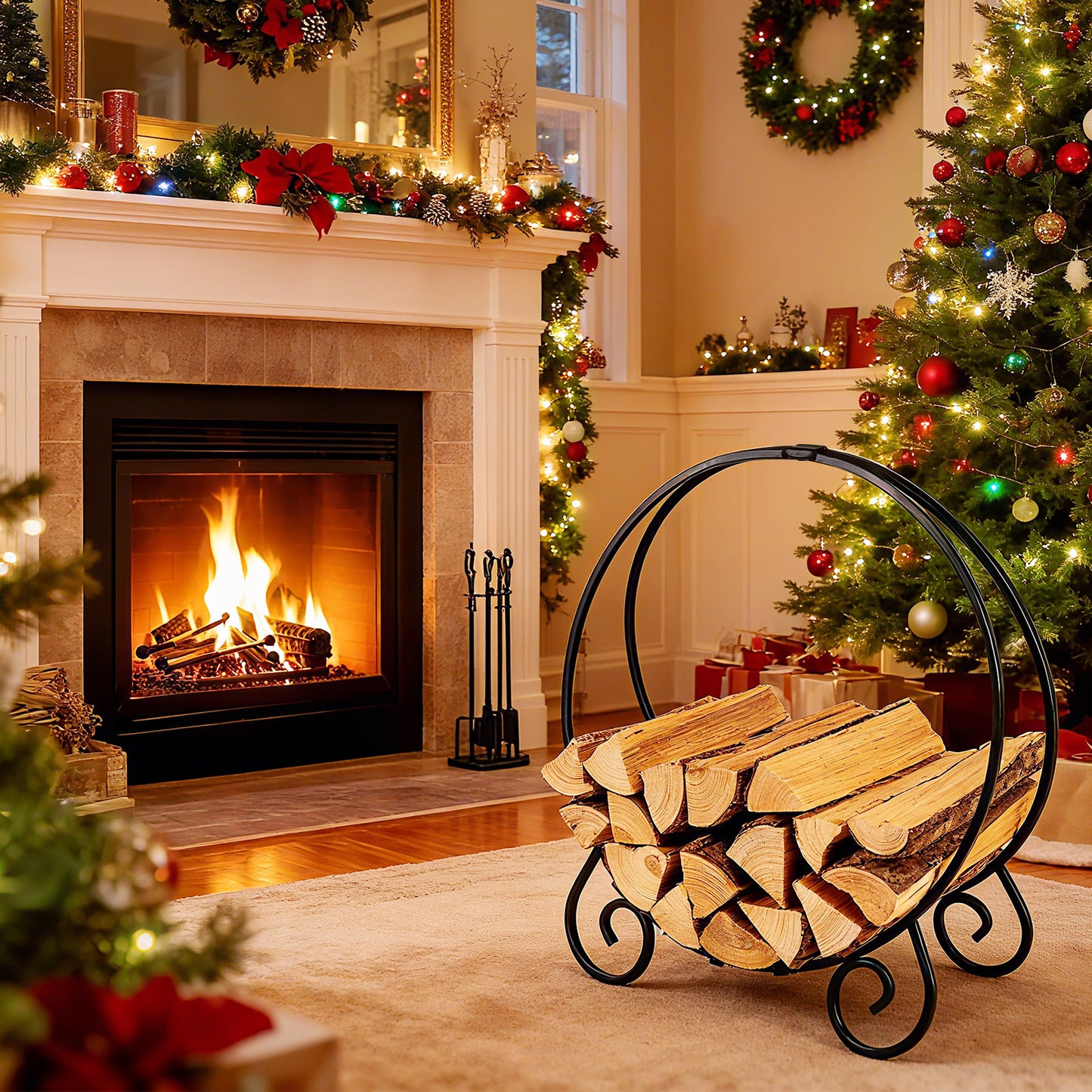 59 cm Firewood Rack Collapsible Log Hoop for Indoor Outdoor