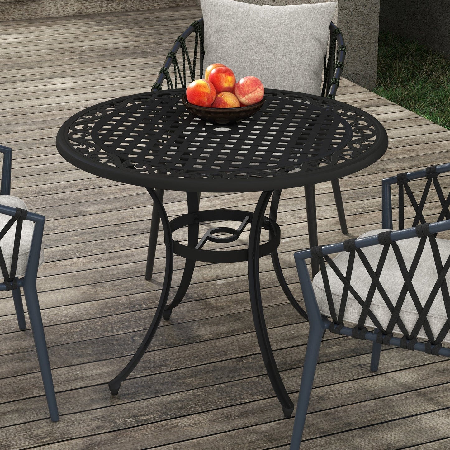 Outsunny Î¦90cm Four-Seated Round Aluminium Garden Table, with Parasol Hole