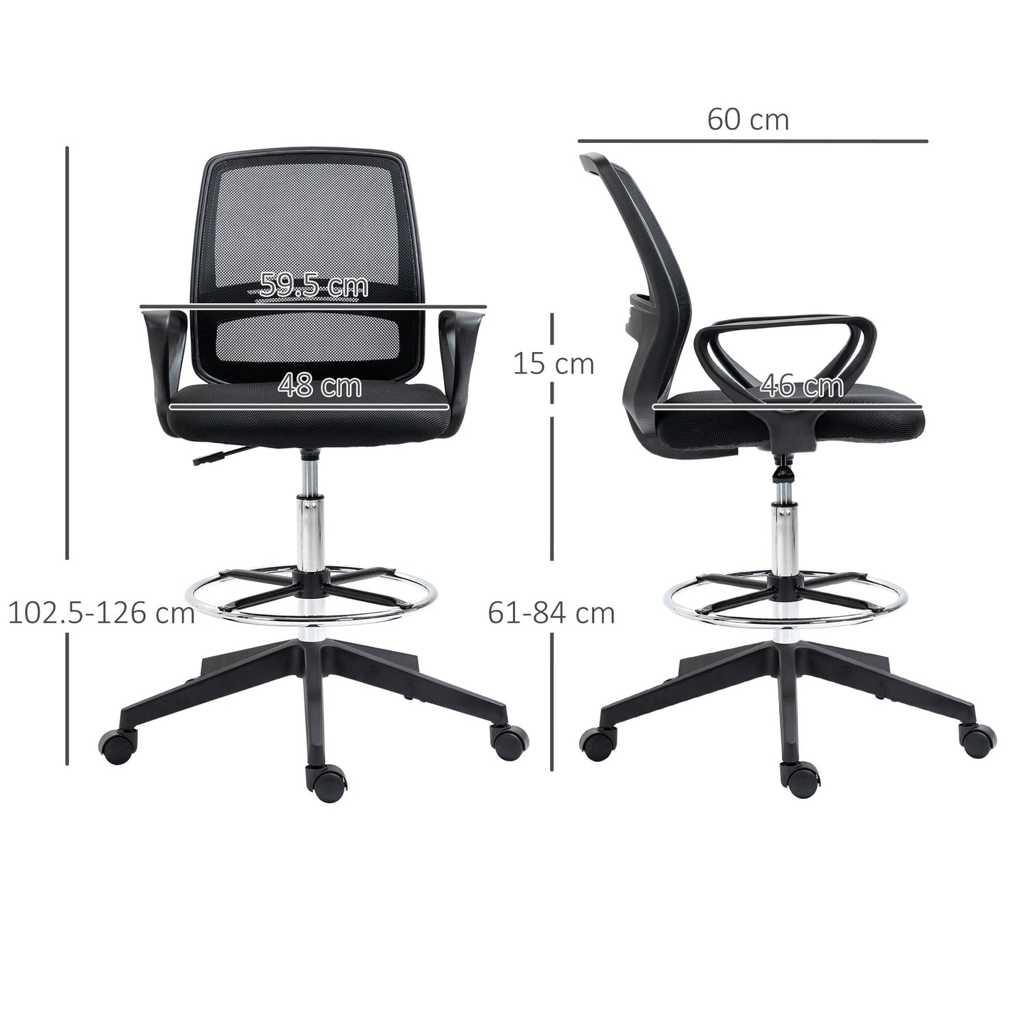 Vinsetto Ergonomic Mesh Back Drafting Chair, Tall Office Chair, Draughtsman Chair with Adjustable Height and Footrest 360  Swivel, Set of 5