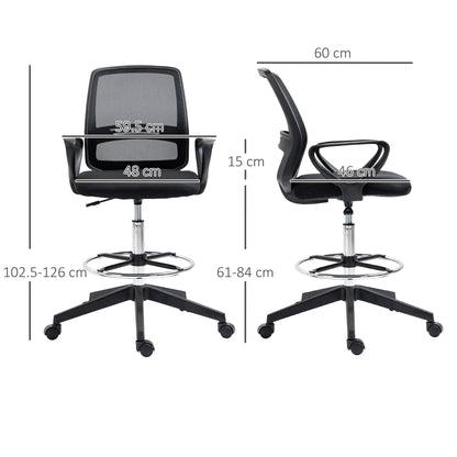 Vinsetto Ergonomic Mesh Back Drafting Chair, Tall Office Chair, Draughtsman Chair with Adjustable Height and Footrest 360  Swivel, Set of 5