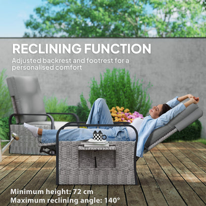 Outsunny 140 Reclining Rattan Armchair - Mixed Grey